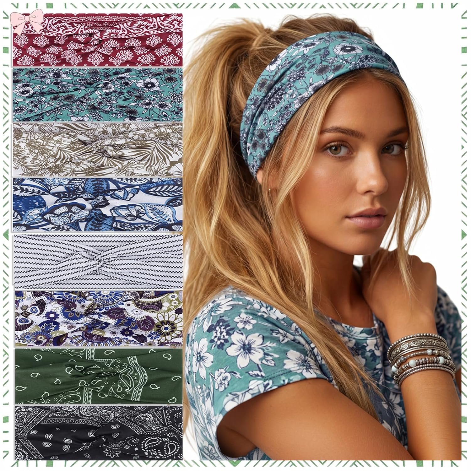 Needbrock 8Pcs Boho Headbands for Women, Non Slip Knotted Hair Bands Fashion Accessories Head Wraps – Soft Wide Stretchy Cloth Headbands for Daily Wear Yoga Workout Running