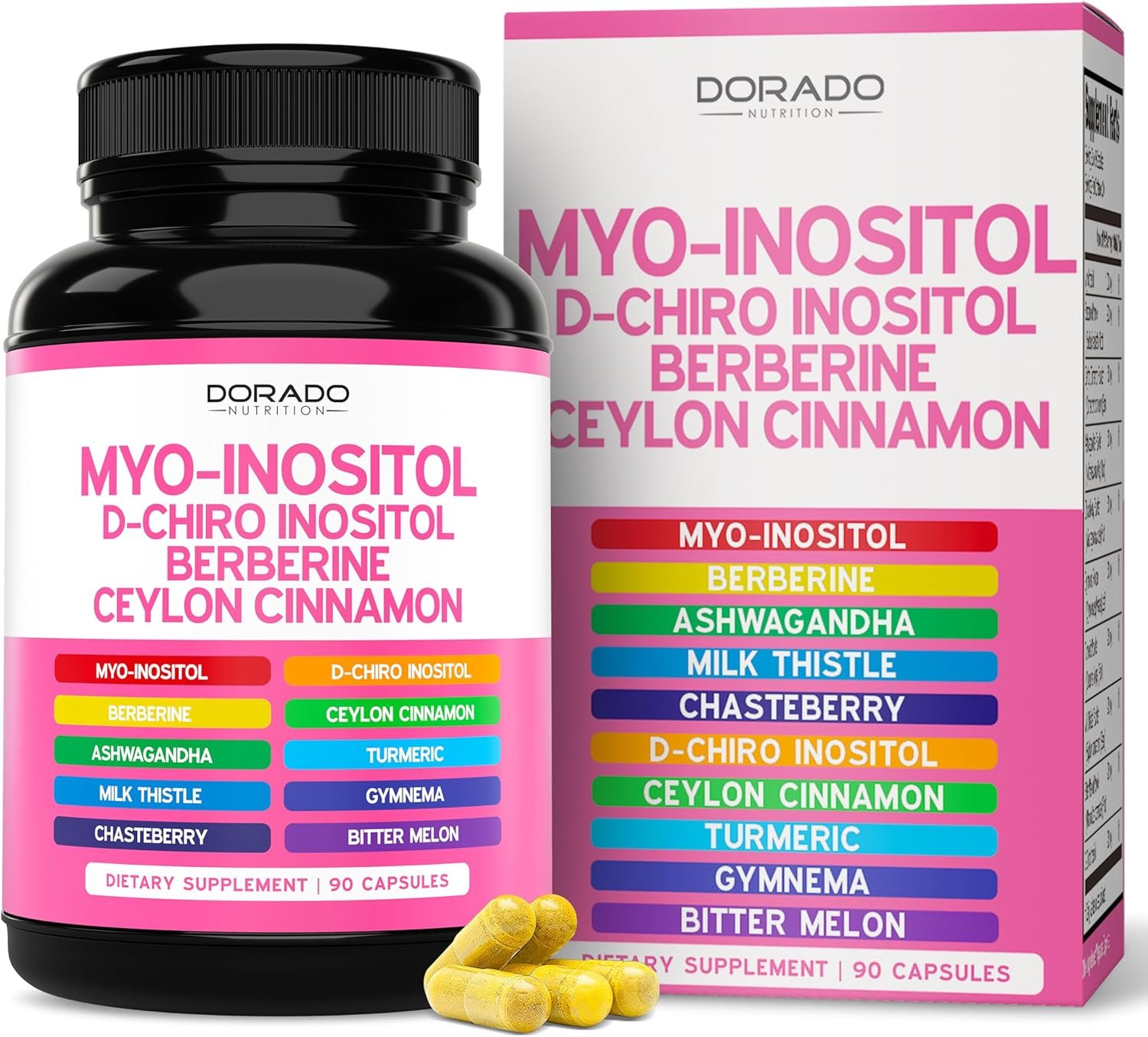 Myo-Inositol & D-Chiro Inositol Supplement For Women (90 Capsules, 40:1 Ratio Myo Inositol) Hormone Balance for Women – 10 in 1 Formula – Third Party Tested, Vegan Safe & USA Made – (90 Count)