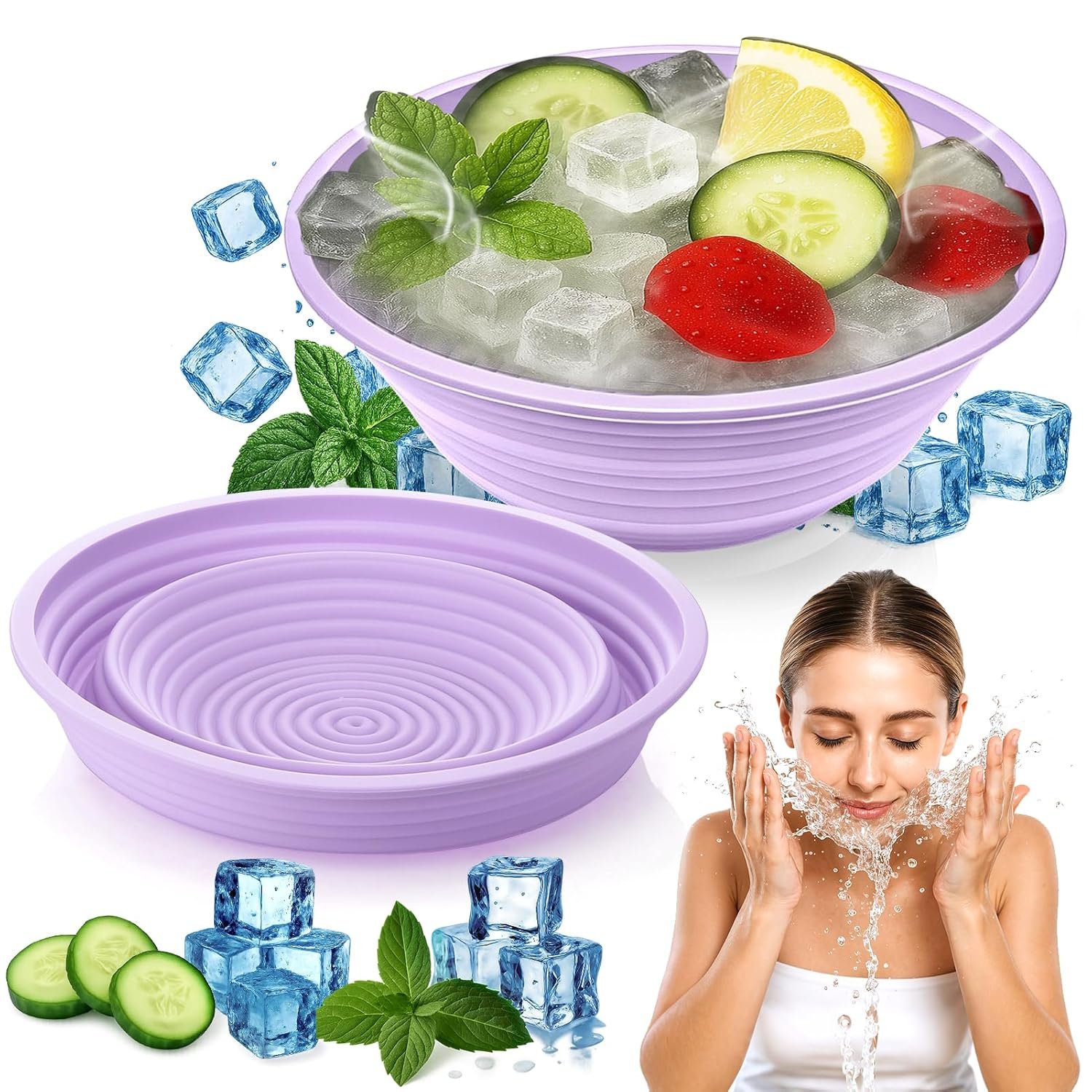 XANGNIER Face Bowl for Ice – Collapsible Silicone Facial Ice Bath Bowl for Cold Plunge Therapy, Skin Tightening & Acne Relief – Portable Spa Tool for Home & Travel, Purple
