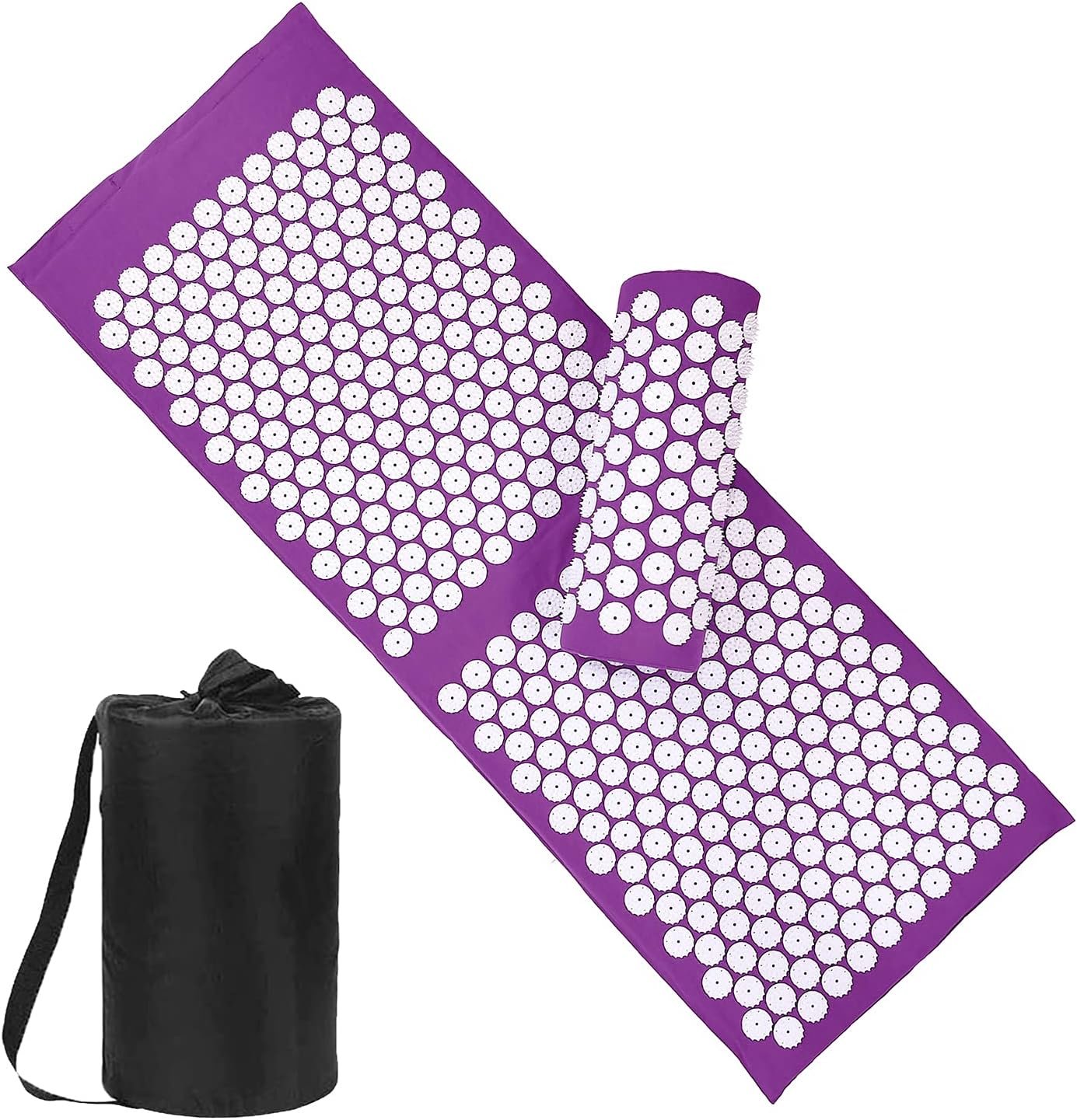 XiaoMaGe Acupressure Mat and Pillow Set with Bag – Extra Long Acupuncture Mat for Neck & Back Pain Relief- Naturally Relaxation Gift for Women – Stress Relief Massage Mat (Purple)