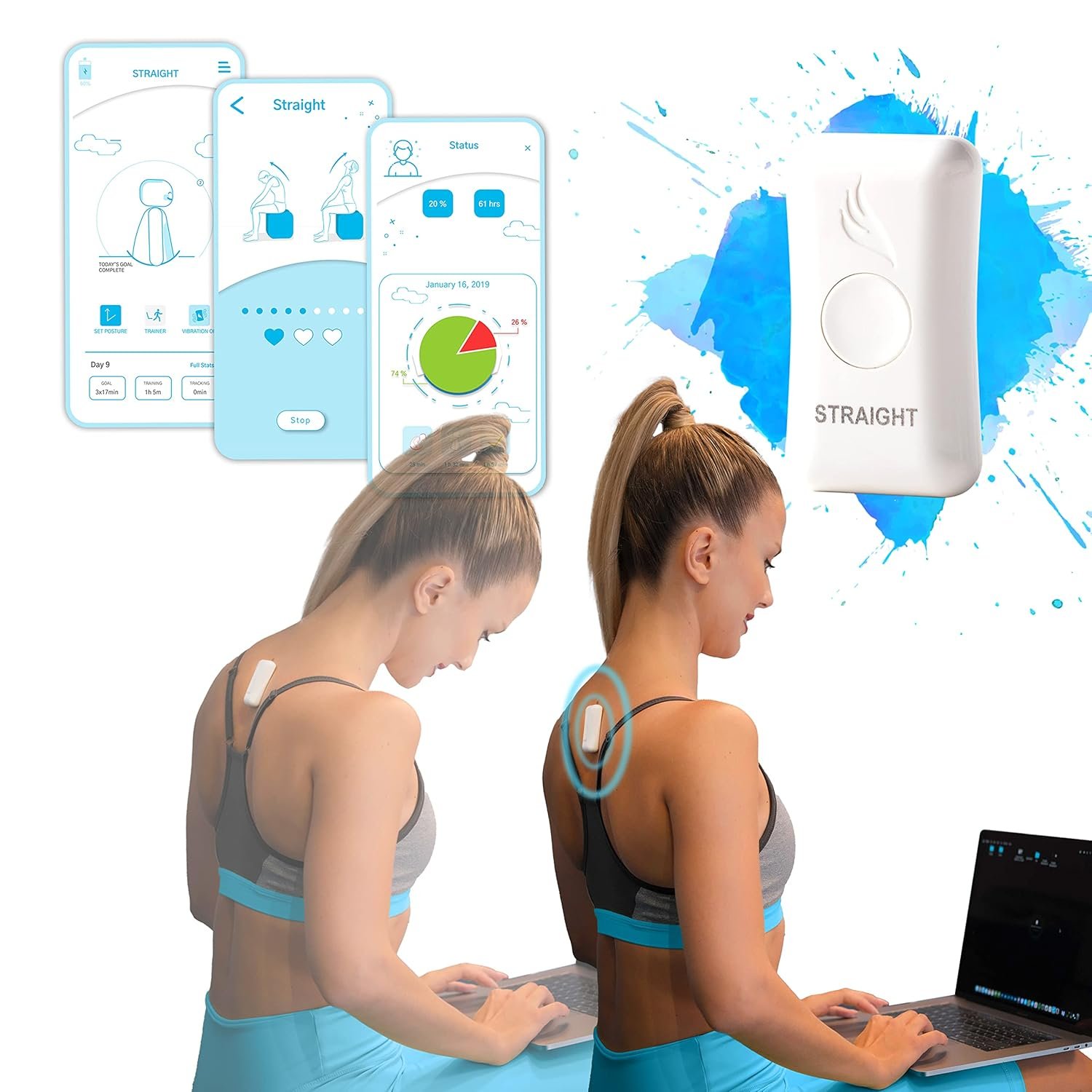 Kodgem Straight Posture Corrector Trainer for Women & Men – Updated Intelligent Posture Trainer – Upper Back Brace Smart Straightener Office Work Support – Shoulder & Back Posture Corrector Device