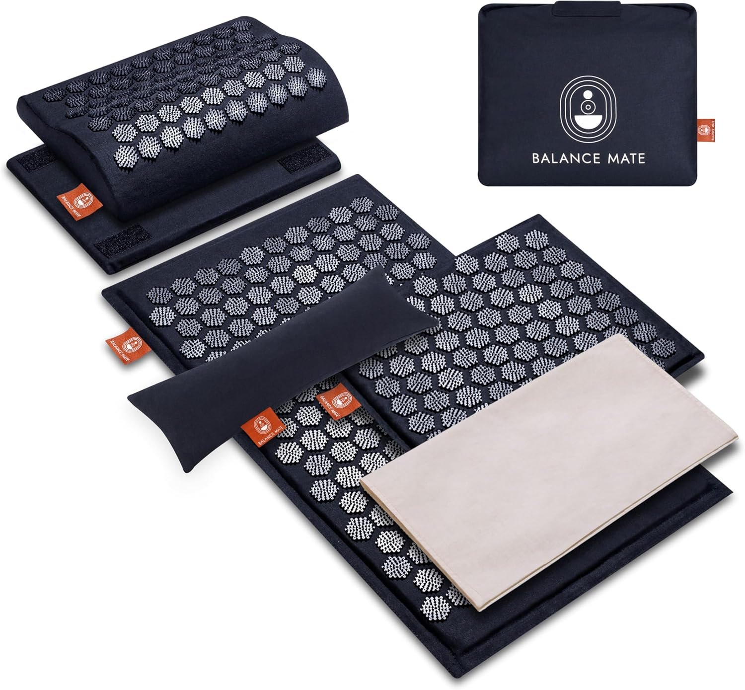 BalanceMate™ Acupressure Mat Set with 6,210 Pressure Points for Pain Relief and Relaxation Kit for Back, Neck, and Sleep – Yoga and Meditation Pillow (Deep Black)