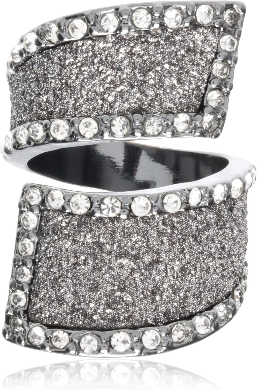 Guess Glitter and Stone Bypass Wrap Hematite Ring, Size 7