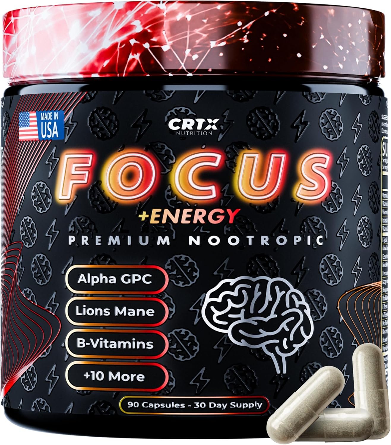 Nootropic Strongest Focus Supplement – Clinically Backed Ingredients Made in USA – Scientifically Backed Doses – Supplement for Brain Fog – AlphaGPC, Lions Mane, Rhodiola and More 10:1 90 Capsules