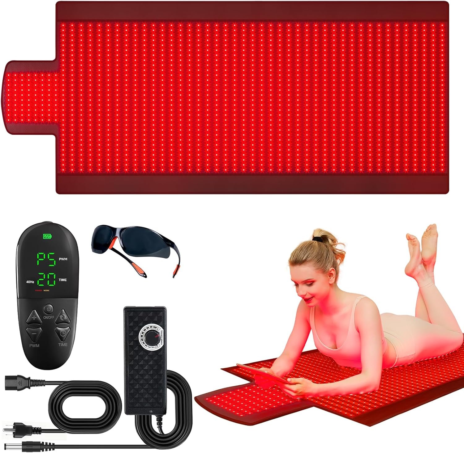 Extra Large Red Light Therapy Mat, High-Density LEDs Full Body Red Light Therapy, 660nm & 850nm Dual Wavelengths, Foldable Red Light Therapy Blanket with Timer, 76.8″ x 33.4″
