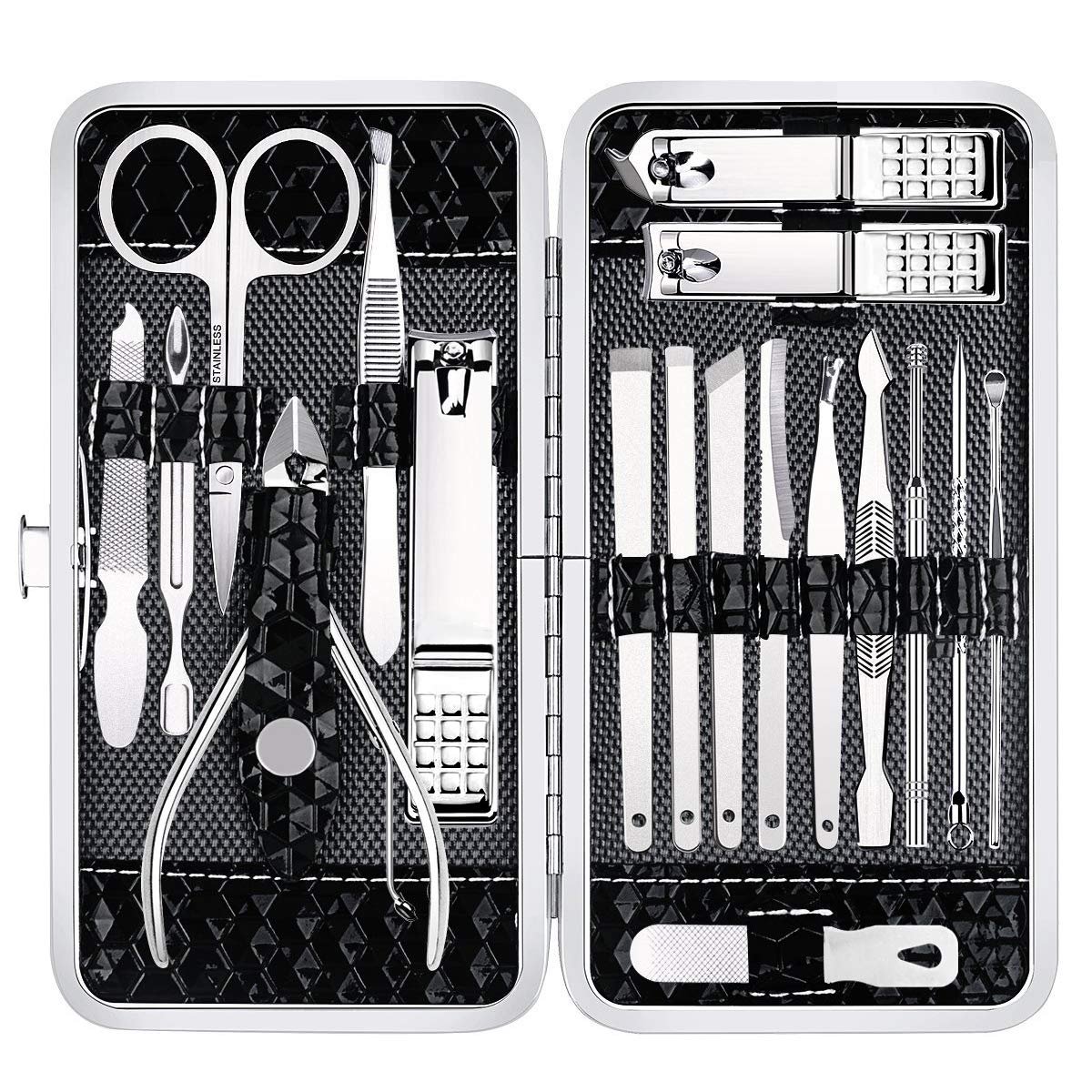 Yougai Nail Clippers Set – 18 Pcs Professional Manicure Pedicure Kit for Men Women, Stainless Steel Fingernail Toenail Clippers Cutters, Nail Care Grooming Tools with Leather Travel Case