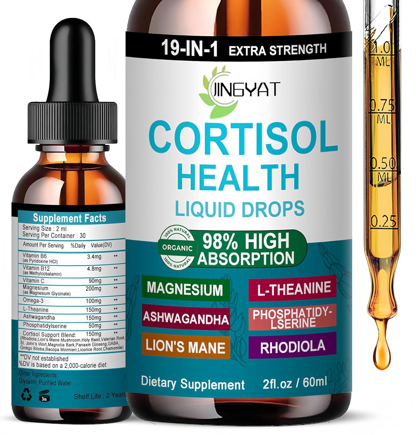 Cortisol Supplements for Women,19-in-1 Cortisol Supplement Liquid Drops w/Magnesium,L-Theanine,Ashwagandha,Omega-3, High Absorption Hormone Balanced for Women Drops – Sleep Focus Mood, Non-GMO