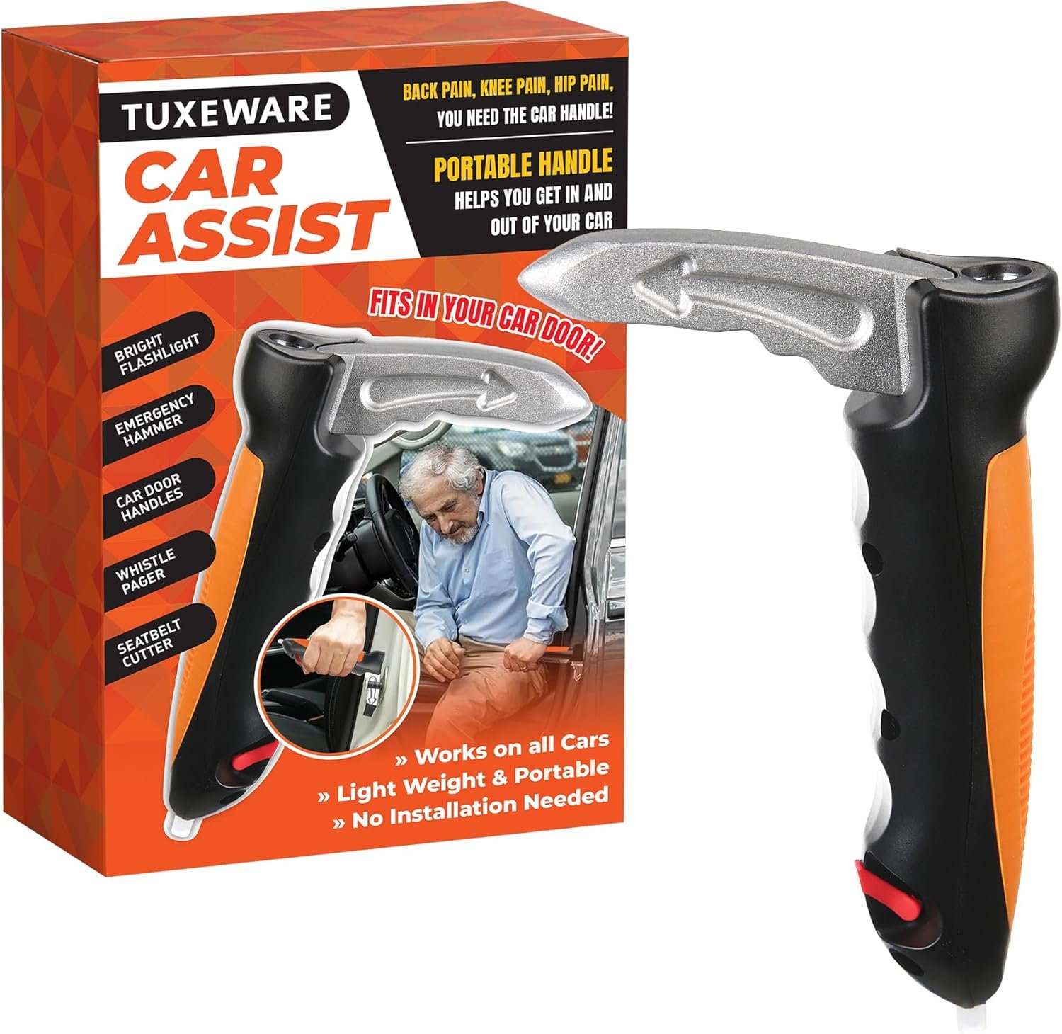 5-in-1 Car Assist Handle – Portable Support with Window Breaker, Seatbelt Cutter, Whistle & LED Light – Ideal for Seniors, Disabled, Pregnant Women & Mobility Aid