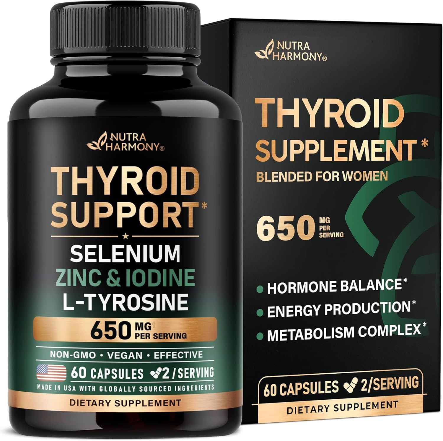 Thyroid Support for Women – Selenium 200 mcg | Astragalus | Zinc & Iodine | L-Tyrosine | Adaptogen Herbs – 21-in-1 Antioxidant & Immune Support – Vegan, Non-GMO – Lab Tested – 60 Capsules
