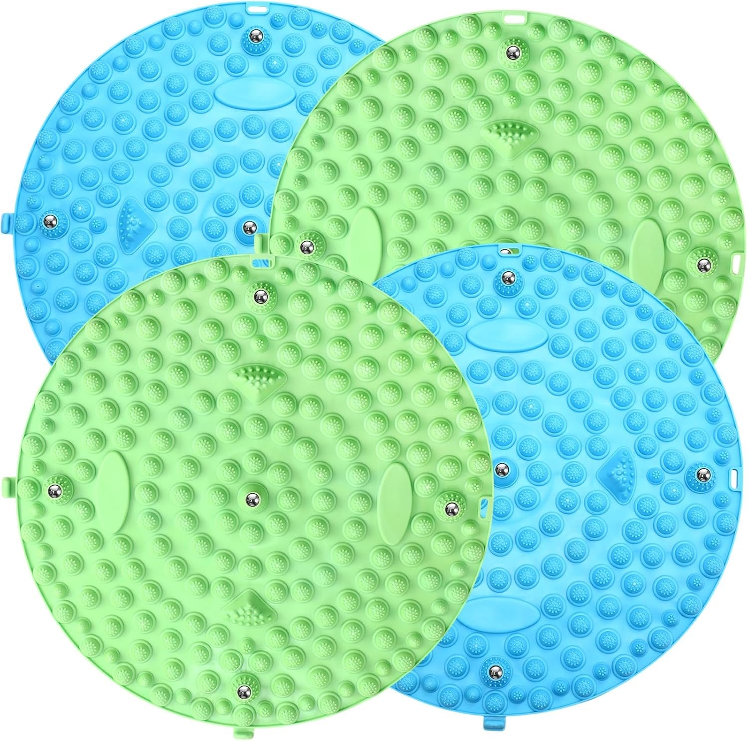 Threlaco 4 Pack Foot Massager Mat Foot Reflexology Pad with Magnetic Relaxation Massage Feet Pressure Point Pad Anti Fatigue Walk Stone Acupoint Mat Particle Portable Massage Tool (Blue and Green)