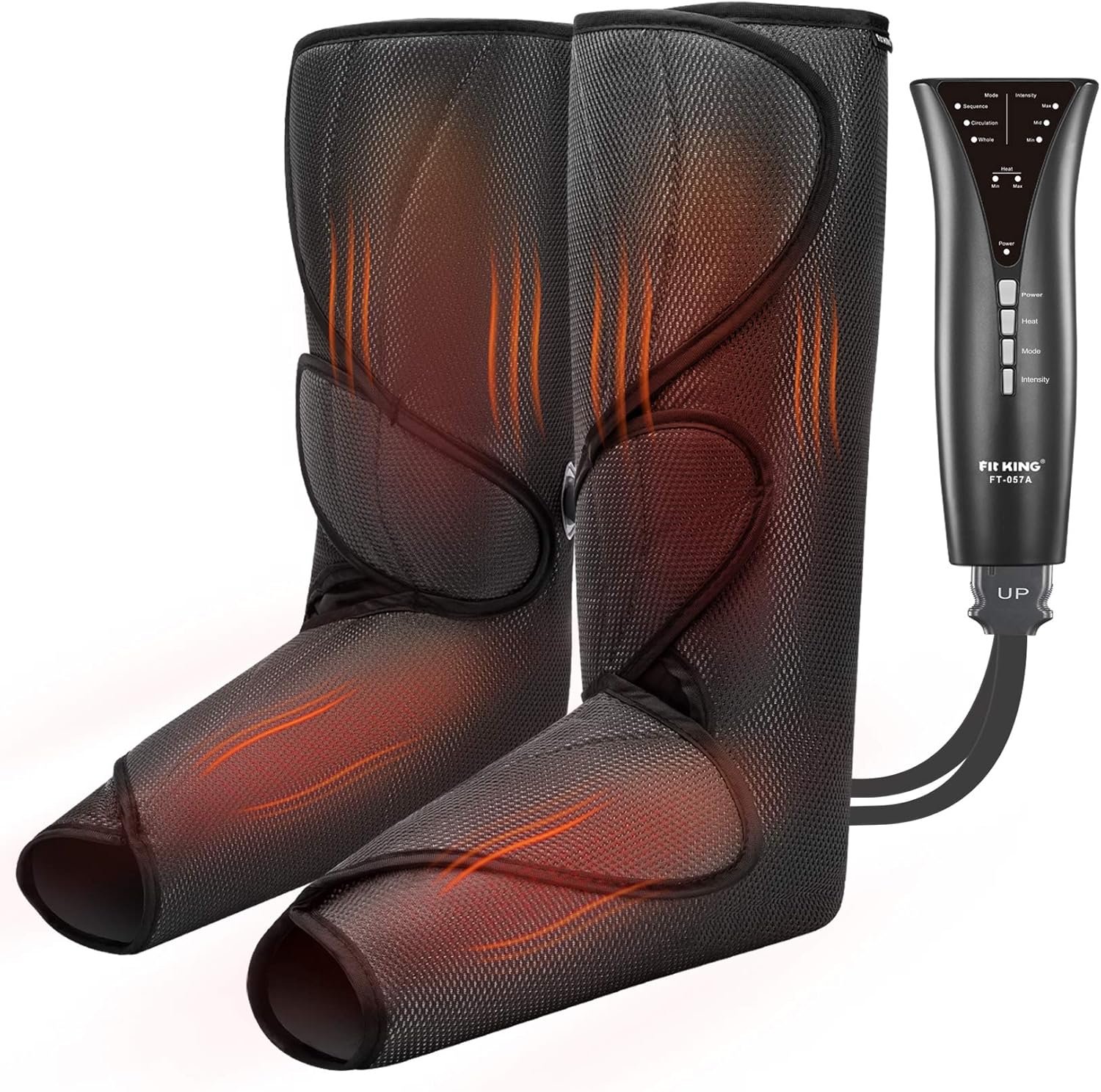 FIT KING Air Compression Leg Massager with Heat – Handheld Controller 3 Modes 3 Intensities – Gift for Mom Wife Family