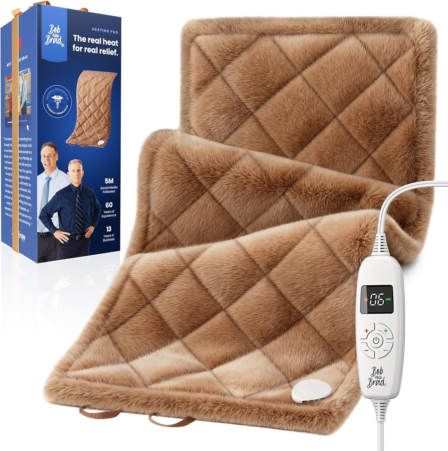 BOB AND BRAD Far Infrared Heating Pad, FSA-HSA Eligible Weighted Electric Heat Pad for Back, Period Cramps & Muscle Pain, 6 Heat Levels, Adjustable Belt, Auto-Off & Moist Heat Therapy, Large 12×24