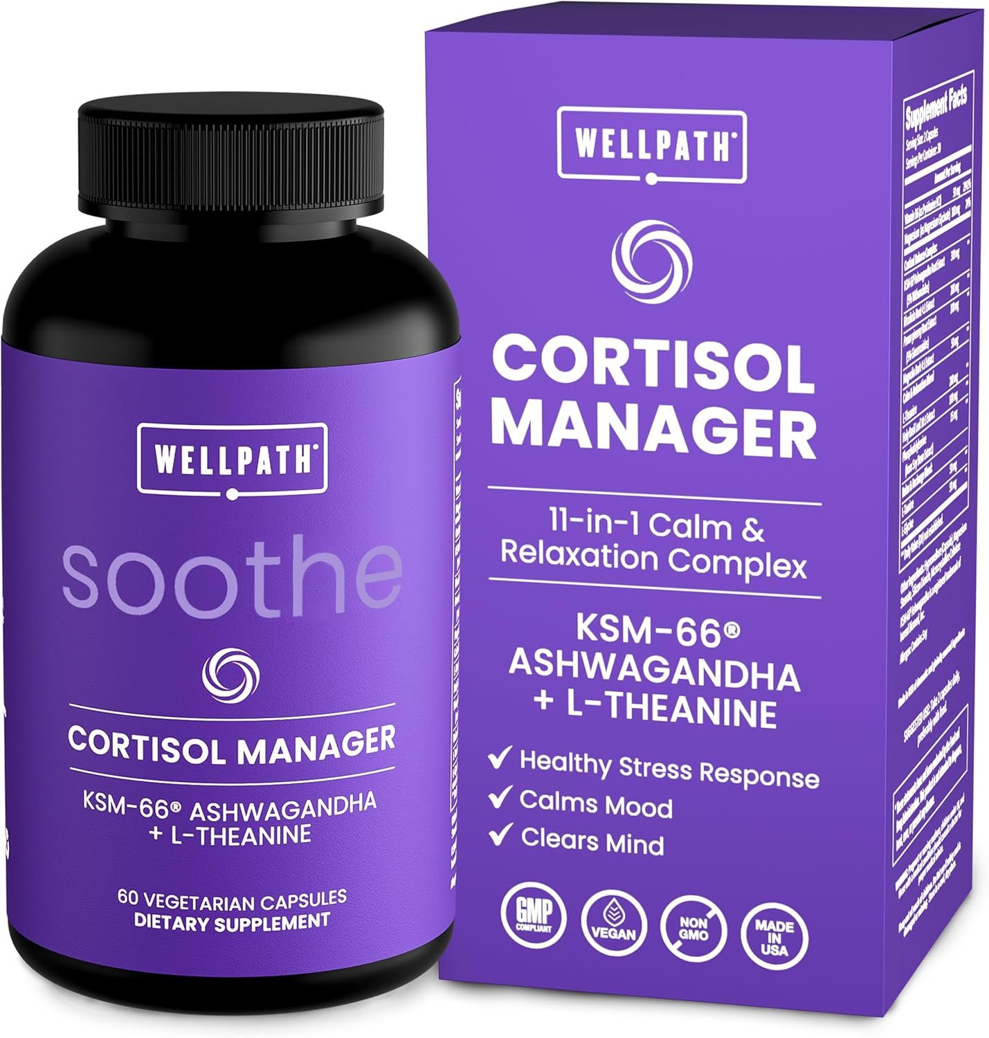 WellPath Soothe Cortisol Manager – Cortisol Supplements for Women with KSM-66® Ashwagandha & L-Theanine – Stress Support, Detox – 11-in-1 Complex, Vegan, Made in USA, Non-GMO, 60 Ct