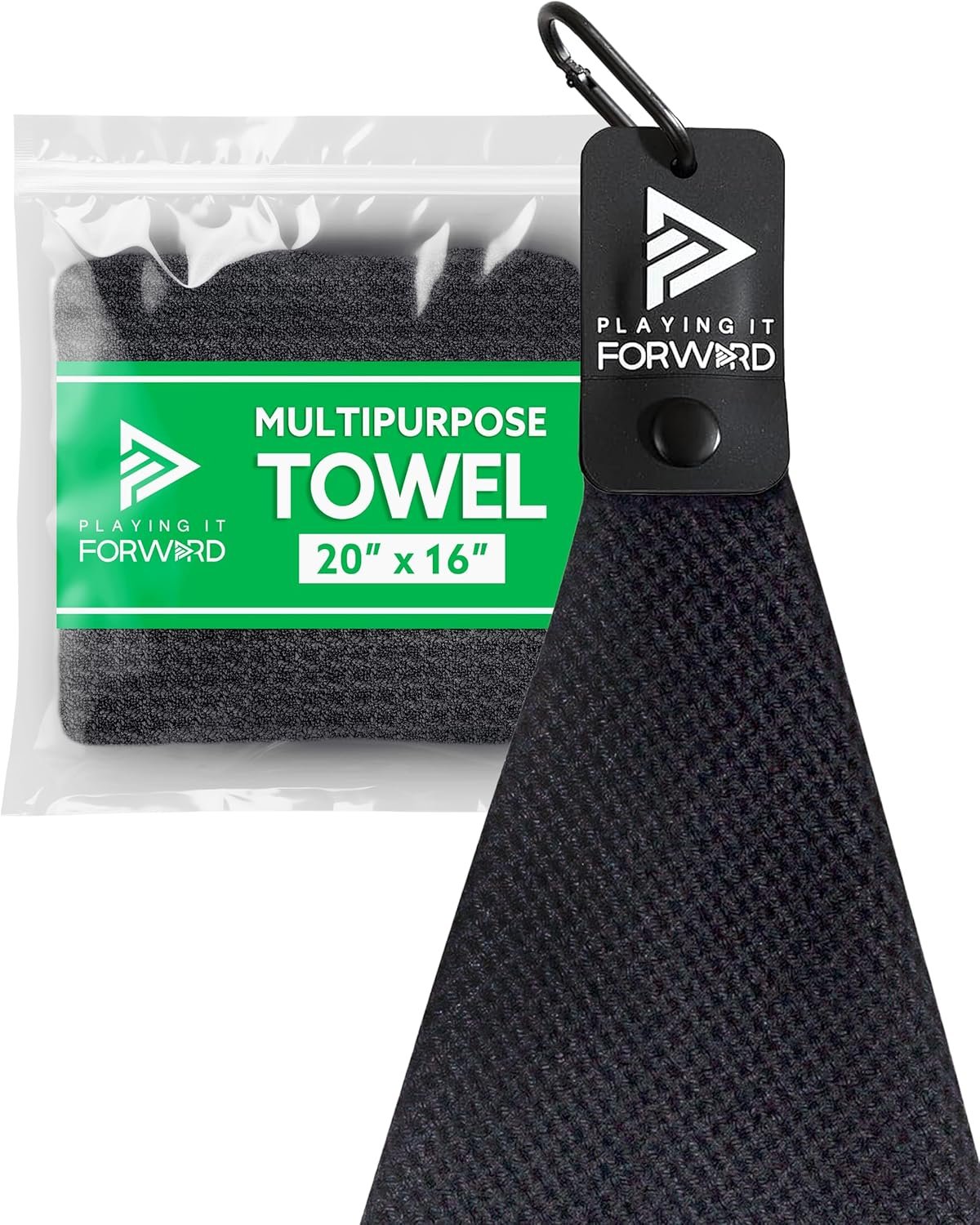 Magnetic Multi Sport Microfiber Towel for Gym, Running, Tennis, Workout, Golf Bags, Strong Magnet Hold, Gym Towels, Magnetic Golf Towels, Fast Drying, Men & Women, Black
