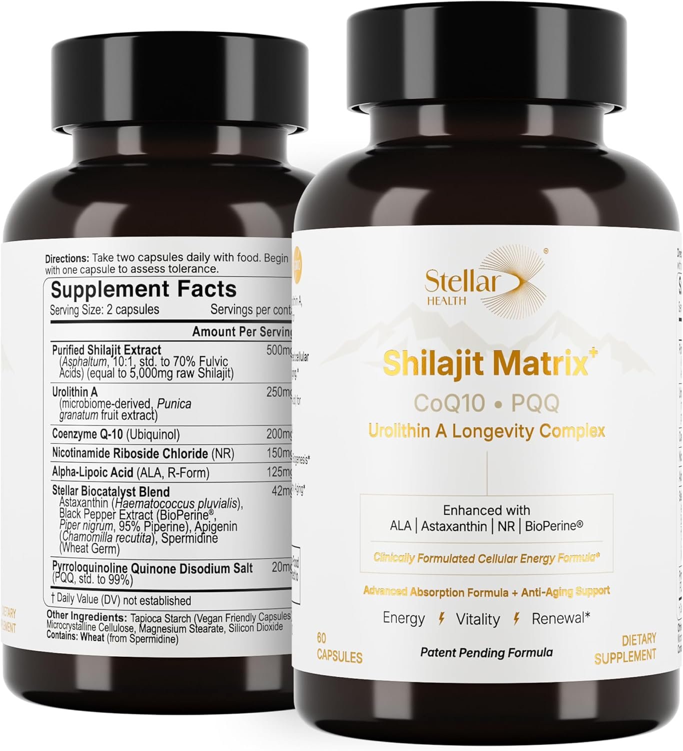 Clinical Mitochondrial Complex – Shilajit 5787mg Extract Equivalent NAD+ Boost – Ubiquinol CoQ10, Urolithin A, NR, PQQ, ALA, Astaxanthin – Energy, Focus, Strength – 60 Vegan Capsules