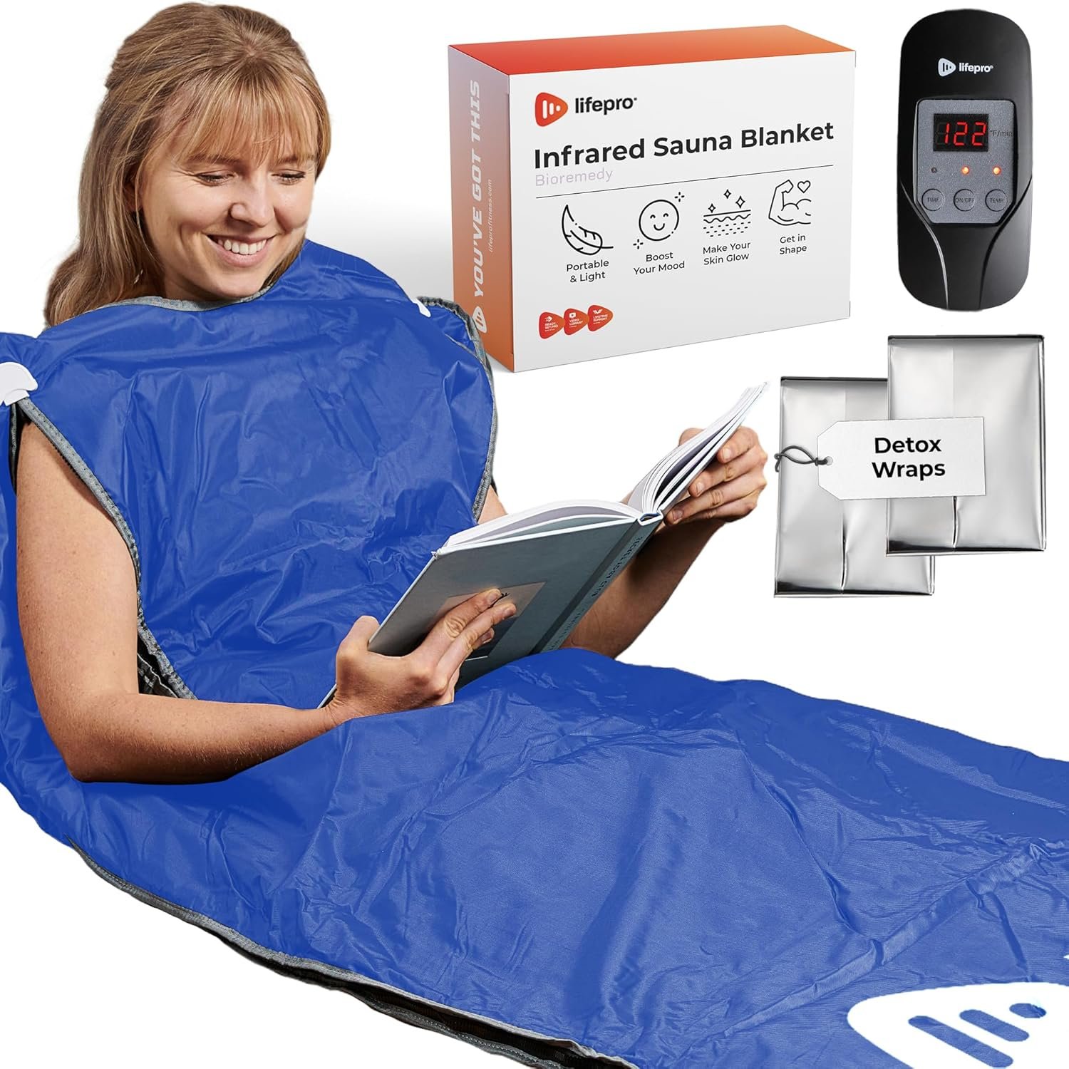 LifePro BioRemedy Infrared Sauna Blanket – Portable Far Infrared Home Sauna for Detox, Tension and Relaxation – Adjustable Temperature (113-176°F) – Includes Carry Bag & Detox Wraps