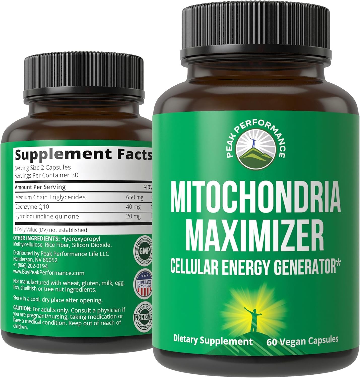 Peak Performance Mitochondria Maximizer with CoQ10 and Active PQQ. Best Mitochondrial Support Supplement with MCT Oil. Natural Cellular Generator for Clean, Energy Support. 60 Vegetarian Capsules