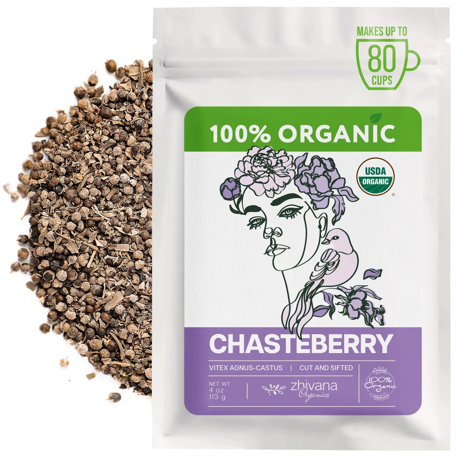 Organic Chasteberry Tea (4 oz.) – Vitex Agnus-cactus Herb – Chaste Tree Berry Tea for Women’s Balance – Supports Hormonal Harmony, PMS & Cycle Comfort