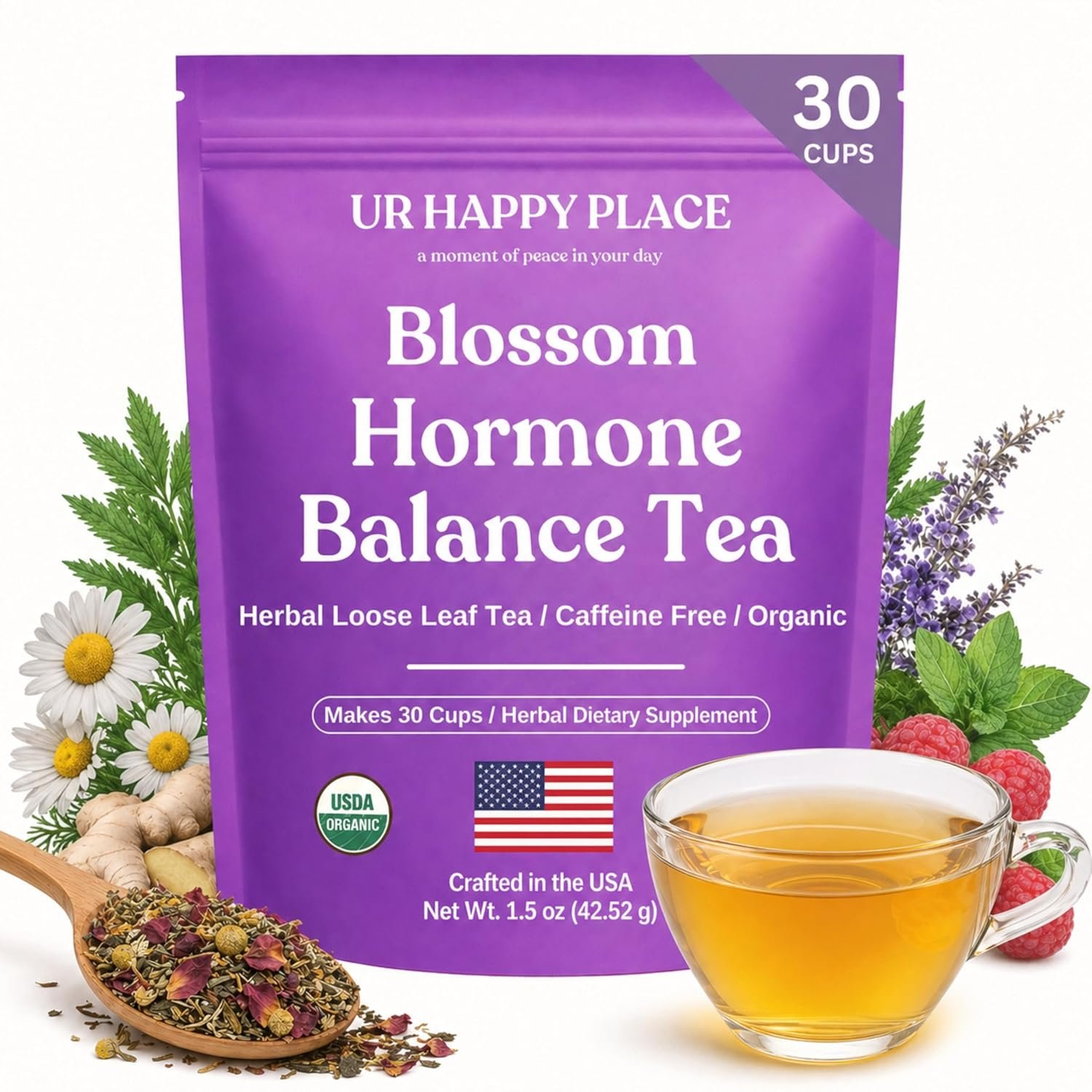 Hormone Balance for Women Tea with Red Raspberry Leaf, Chamomile, Peppermint, Nettle & Chaste Tree Berry – Organic Herbal Loose Leaf Tea for Women, Caffeine-Free, Daily Balance & Women’s Wellness Support