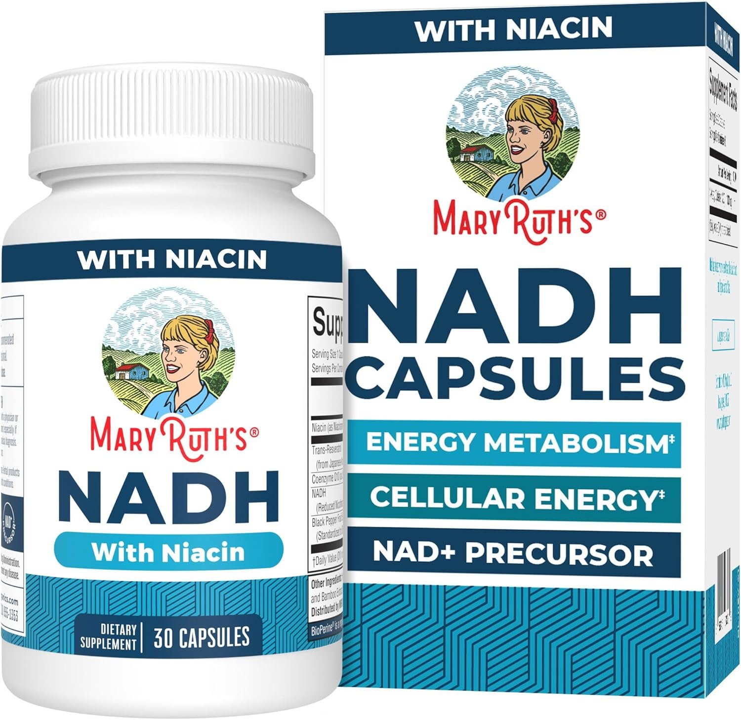 MaryRuth’s NADH Capsules | Niacin | NAD+ Precursor | Trans-Resveratrol | CoQ10 | Cellular Energy | Energy Metabolism | Cognitive Function | Vegan | Gluten-Free | 1 Capsule Daily | 30 Servings