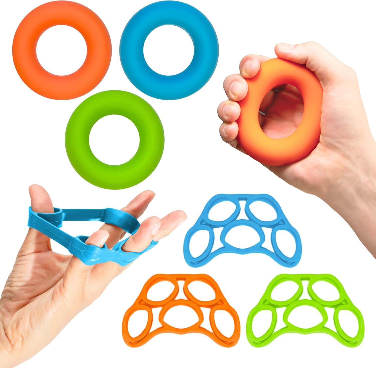 RMS Hand Grip Strengthener, Finger Exerciser, Grip Strength Trainer 6 Pieces Kit for Finger, Wrist, Carpal Tunnel, Arthritis Pain Relief. Stress Relief – Occupational Equipment for Disabled