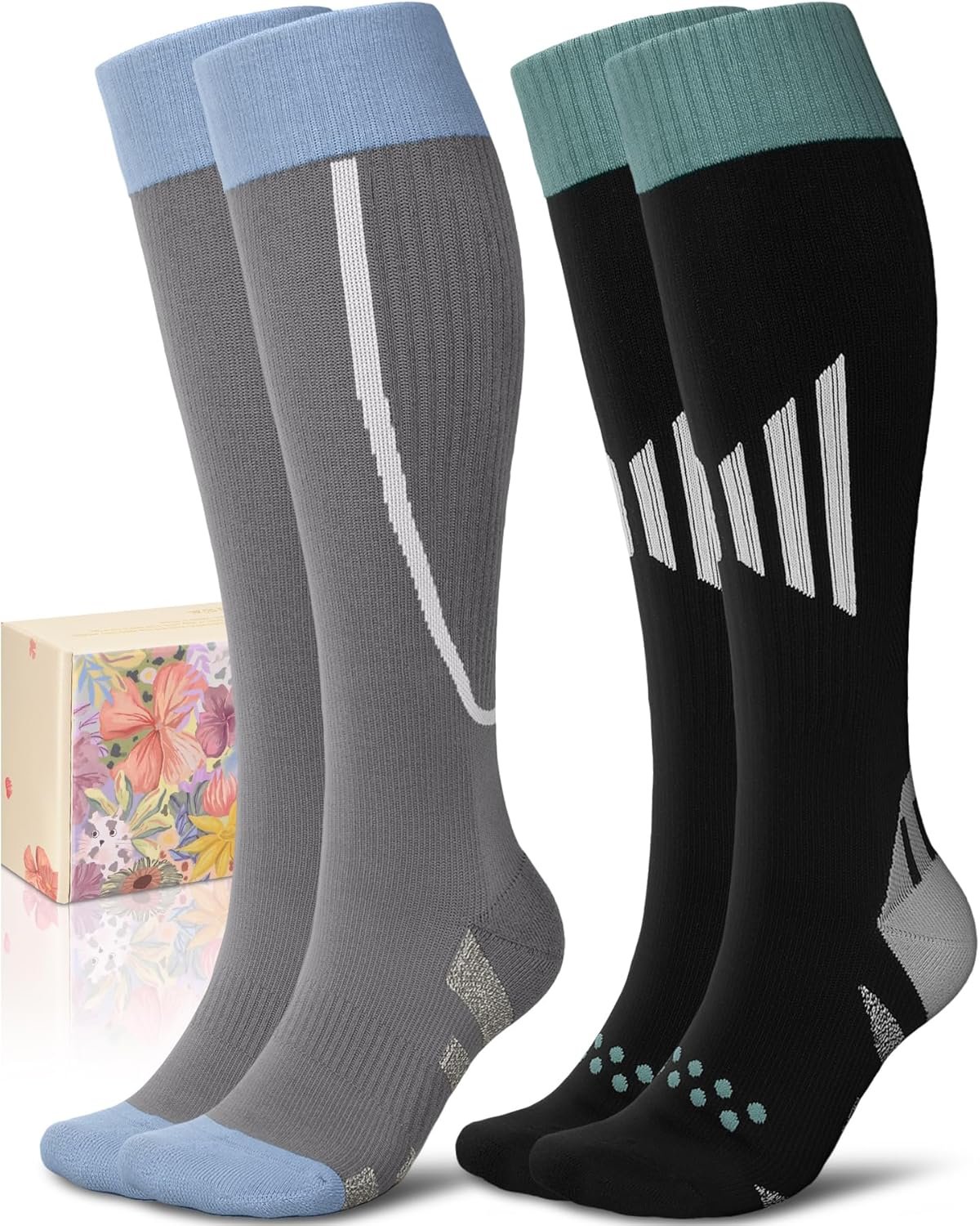 CTHH Cotton Compression Socks for Women 15-20mmHg Cute Knee High Socks Support for Running, Travel, Nurse, Pregnancy