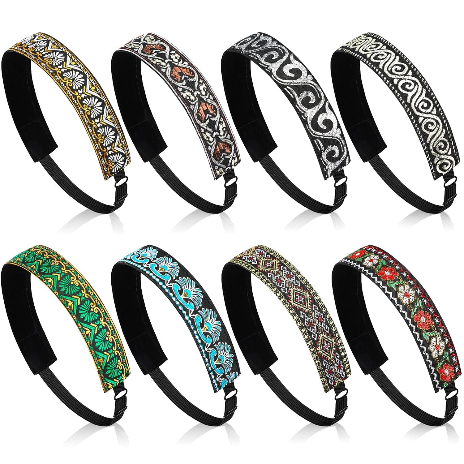 Sintege 8 Pcs Woman Elastic Headband Adjustable Non Slip Velvet Lined Headbands Solid Color Boho Hair Bands for Women Sport Yoga Work Makeup Stylish Hairband(Fresh Style)