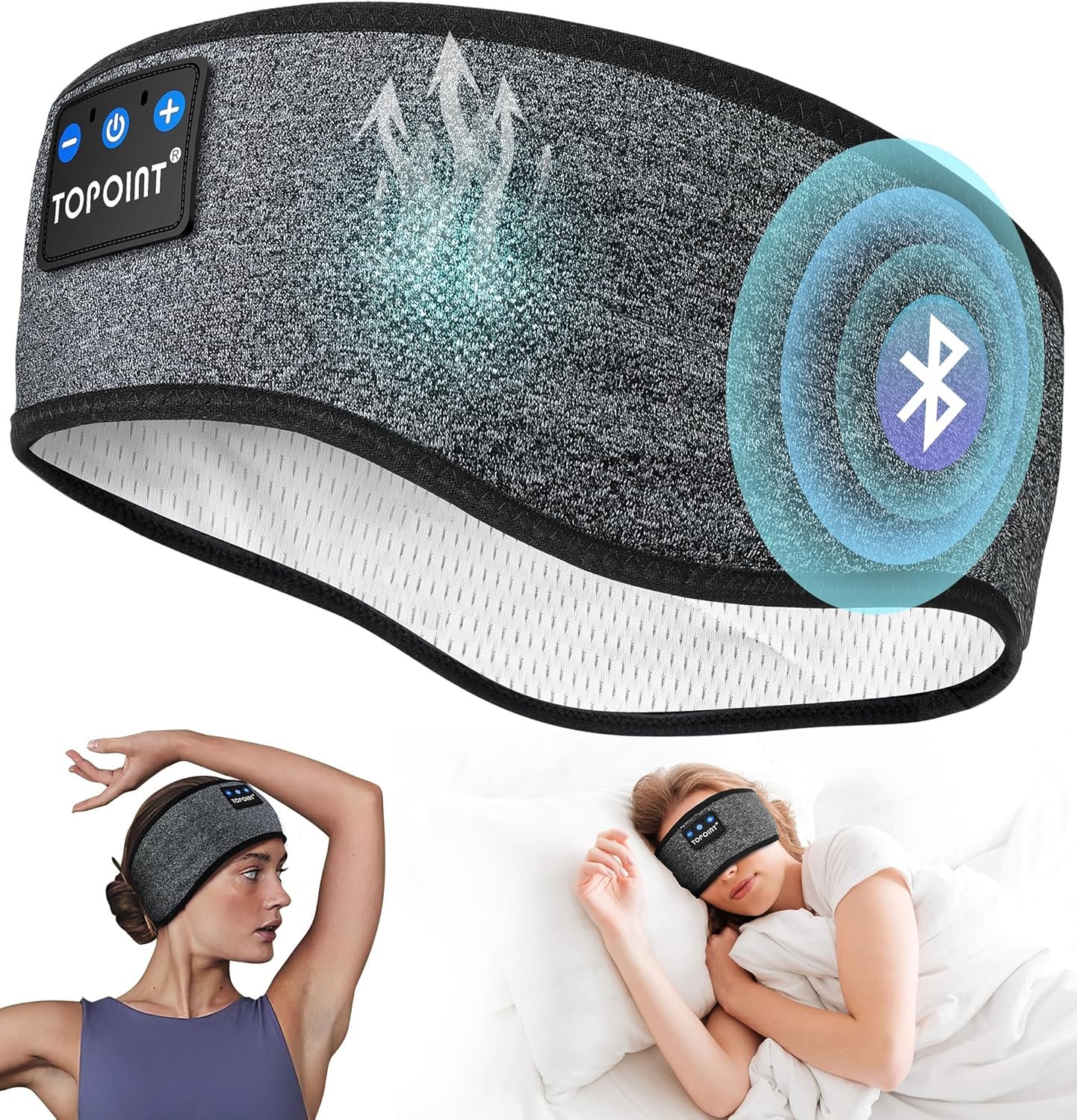 Sleep Headphones Headband Bluetooth 5.4, TOPOINT Sports Headband Earphones Sleeping Bluetooth Wireless with USB C for Women Men Sports Gifts Workout Jogging Yoga Insomnia Air Travel Meditation