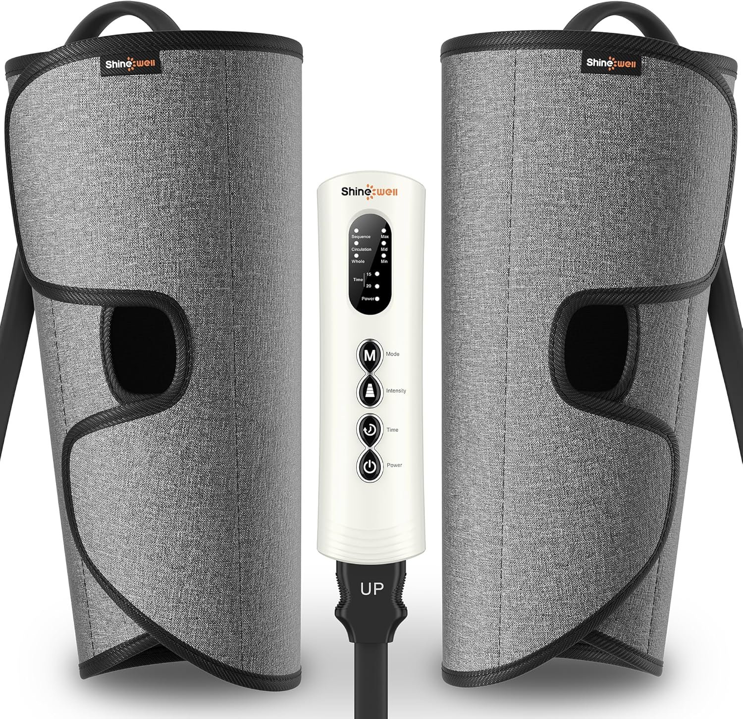 SHINE WELL Leg Compression Massager for Circulation and Pain Relief Fsa, Air Compression Calf Massager with 3 Modes 3 Intensities 2 Timing, for Restless Legs Syndrome Relief, Wellness Gift for Mom Dad