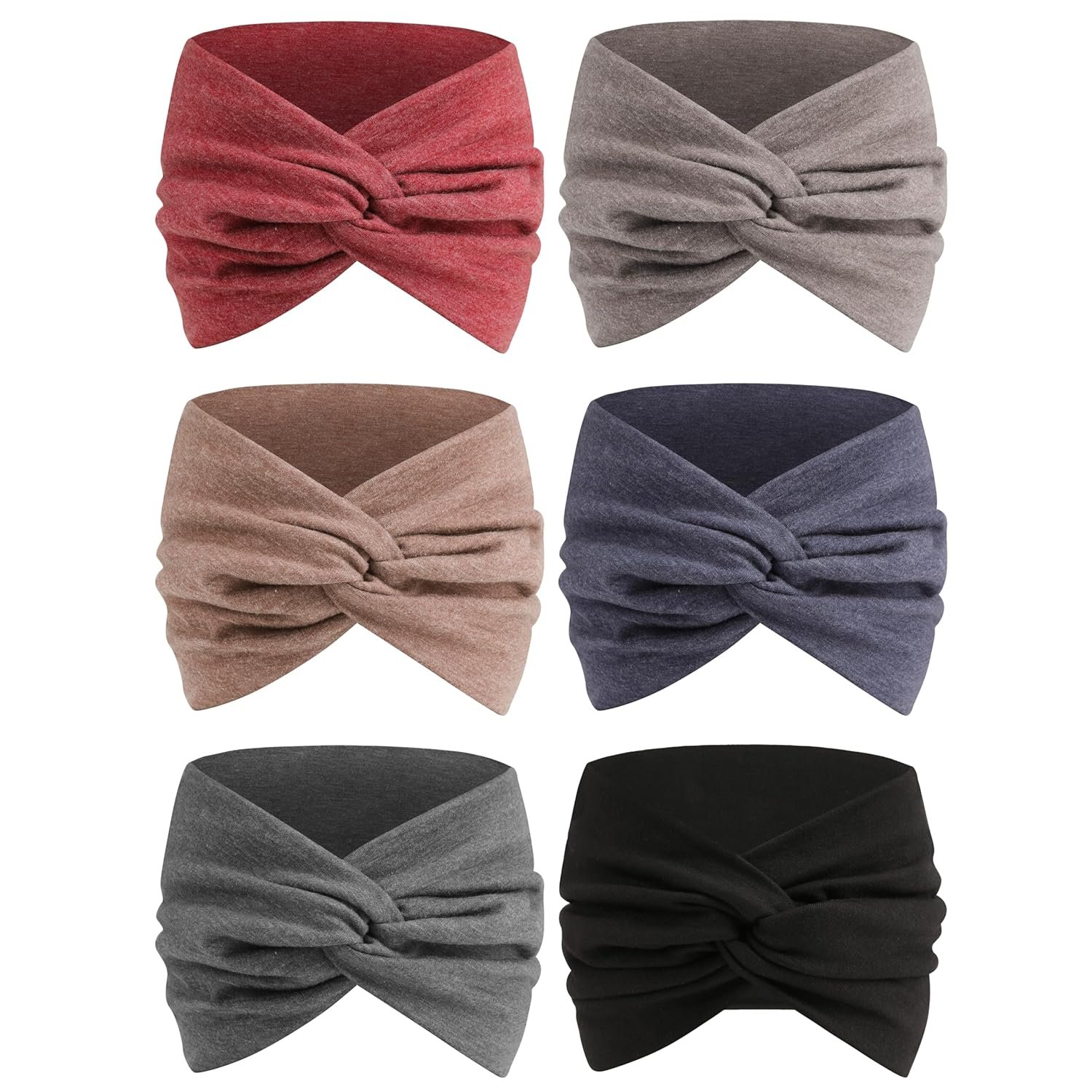 Extra Wide Headbands for Women, 7” Large Cotton Like Turban Knotted Bandana Head Bands for Women Non Slip, Boho Headbands for Women’s hair bands for women’s hair 6 Pack