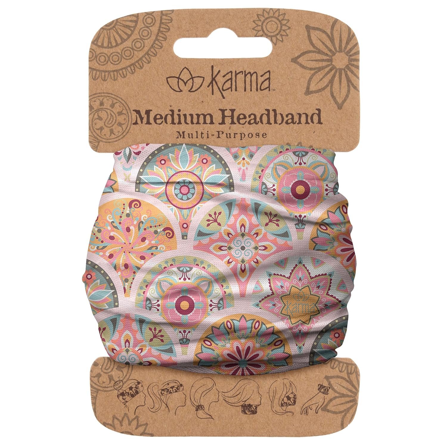 Karma Gifts Pink Medallion Headband for Women – Medium – Fabric Headband and Stretchy Hair Scarf – Pink