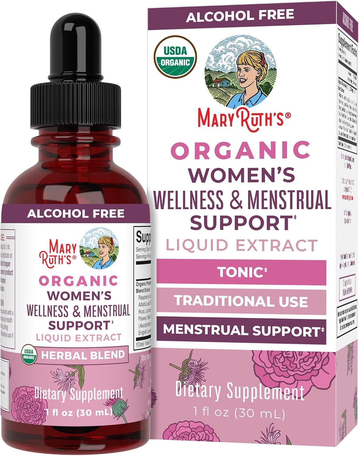 MaryRuth Organics USDA Organic Women’s Wellness Liquid Herbal Supplements | Includes Stinging Nettle, Raspberry Leaf, Eleuthero Root, Chaste Tree Berry | Menstrual Support | Non-GMO, Vegan